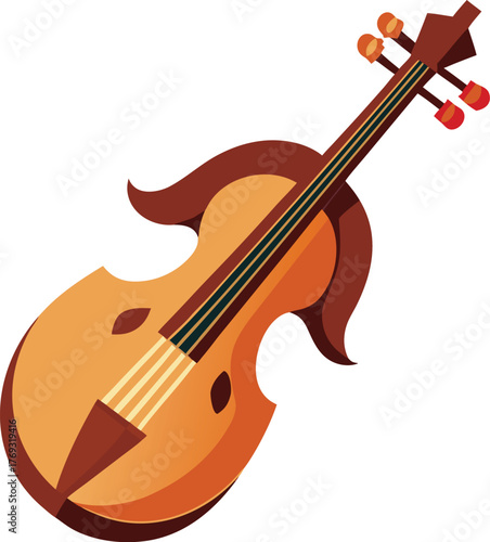 Cartoon Cello with Orange Tuning Pegs – Simplified Musical Instrument Icon in Warm Brown Tones