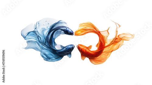 Pisces Zodiac Sign with Two Colorful Fish  on Transparent Background