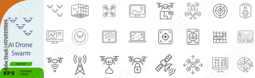 AI Drone Swarm Icon Set – Symbols of Autonomous Flight, Swarm Intelligence, and Networked Aerial Systems