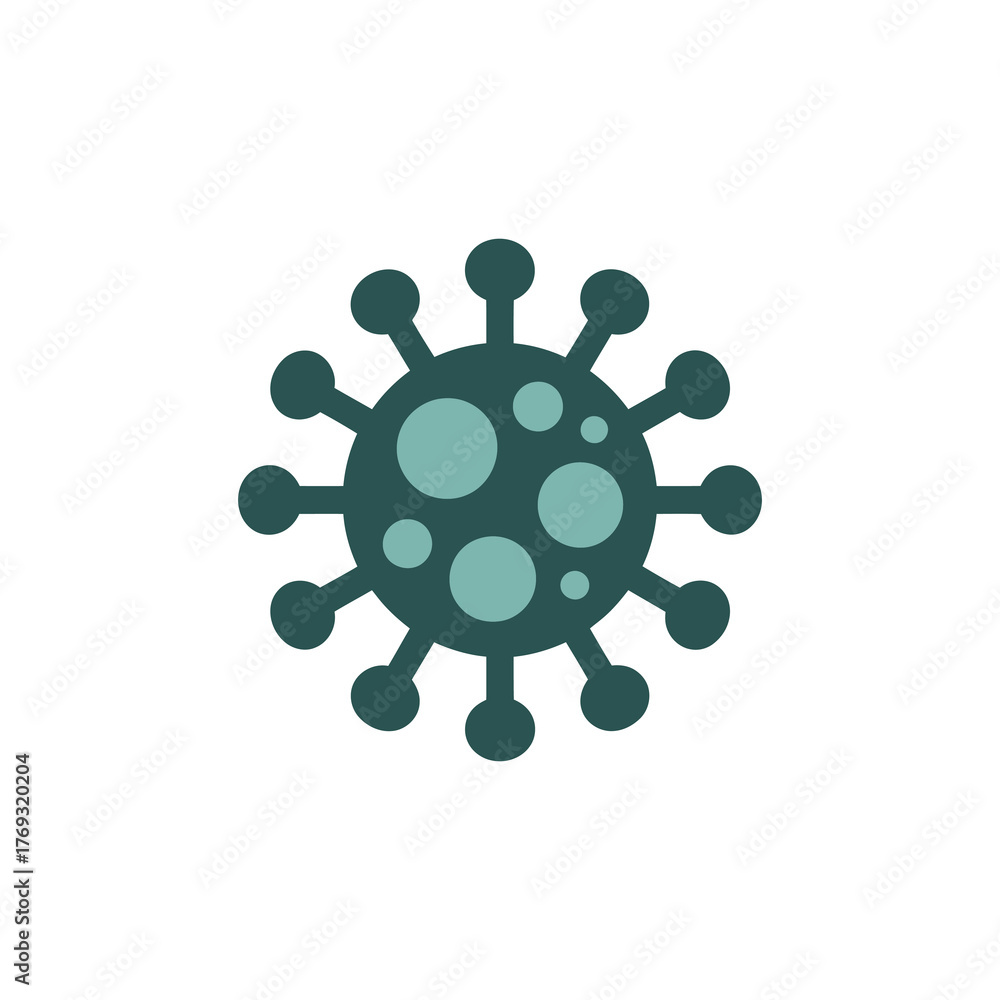 Fototapeta premium Darker green virus cell icon with spikes and internal spots on a white background