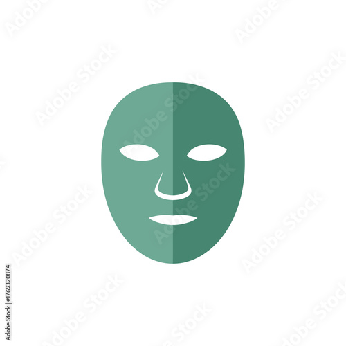 Green mask icon with eye, nose, and mouth shapes on white background