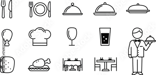 Restaurant line icons set, food and drink outline symbols, vector illustration