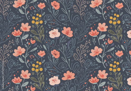 Brightly colored flowers blend in soft pastels