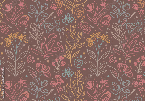 Seamless watercolor summer pattern with wildflowers and red poppies on white background for textiles and surface design