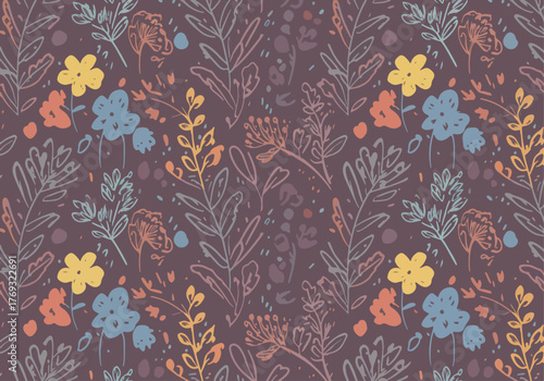 Fashion floral multicolored summer pattern with wildflowers and plants for womens textiles painted in watercolor