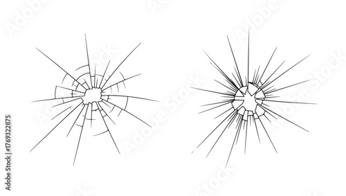 Cracked glass surface damage with radial lines vector design element