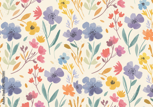 A creative watercolor painting featuring beautiful flowers and leaves on a white background