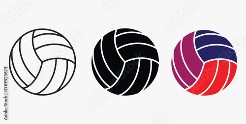 Three volleyball icons in different styles sports and game concept