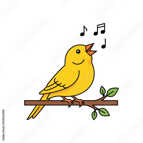Cheerful yellow bird serenades with musical notes, bringing joy and melody to any sunny day scene
