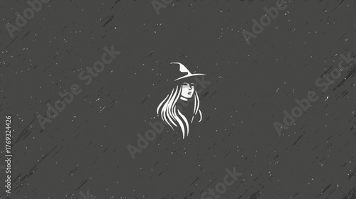 Mysterious witch woman illustration wearing a magical pointy hat with long flowing hair, dark fantasy art