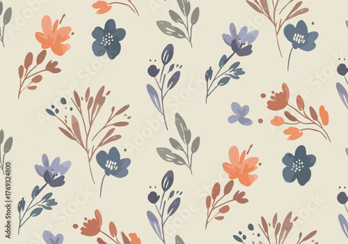 Watercolor Vintage floral pattern. Beautiful seamless pattern with watercolor hand drawn flowers