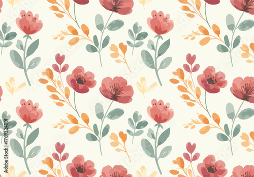 Watercolor floral pattern. Beautiful seamless pattern with watercolor hand drawn flowers