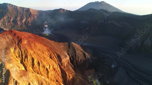Volcanic landscape aerial view mountain peak summit nature scenery outdoor