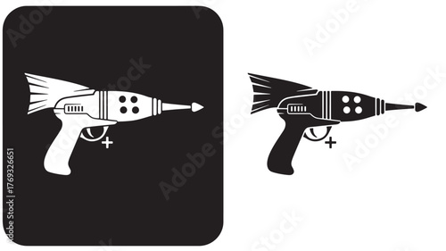 Retro ray gun icon design with two variations on transparent background silhouette