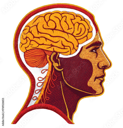 Human head anatomy showcasing brain, skull and vascular system, offering insight into medical science and healthcare, emphasizing the beauty of the human body