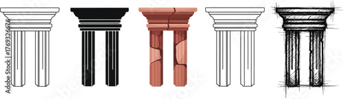 Different styles of ancient columns are displayed in a row.
