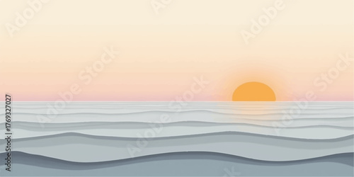 Serene ocean waves gently rolling under a soft pastel sky at sunrise or sunset