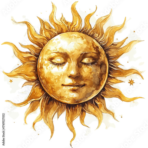 Sun Amulet, watercolor clipart vector, isolated on a white background.