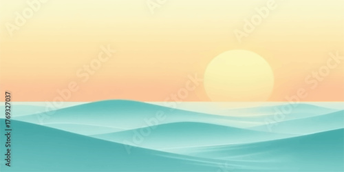 Serene ocean waves under a soft pastel sunrise or sunset sky with a gentle sun