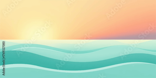 Serene ocean waves under a warm vibrant sunset sky with soft pastel colors creating a peaceful atmosphere