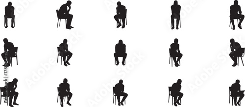 Collection of diverse human silhouettes seated and standing representing various poses and perspectives for design projects vector