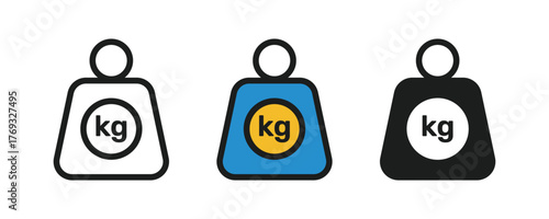 Kilogram weight vector icon. Weight heavy kg icon. Dumbbell simple KG kilogram scale.
