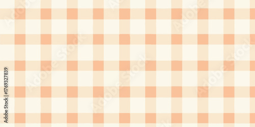 Soft pastel plaid pattern with gentle horizontal and vertical stripes in warm peach and cream tones