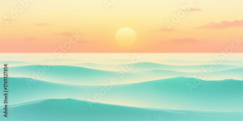 Tranquil ocean waves under a soft warm sunset sky with gentle clouds and horizon line