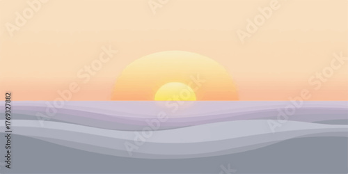 Serene sunset over gentle ocean waves with soft pastel sky and horizon