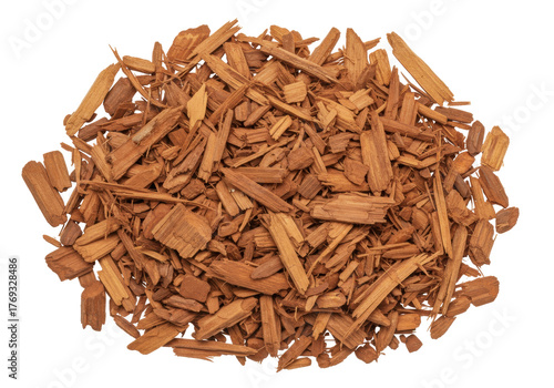 Bild auf Leinwand Isolated cedar mulch for landscaping use; natural shredded ground cover to conse