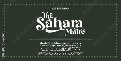 Sahara Malre premium luxury elegant alphabet letters and numbers. Elegant wedding typography classic serif font decorative vintage retro. Creative vector illustration 