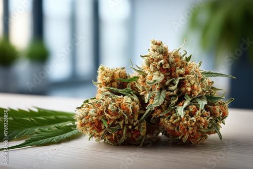 Dried cannabis bud cannabis leaf marijuana bud hemp flower indoor grow trichome orange pistil medical herb recreational plant