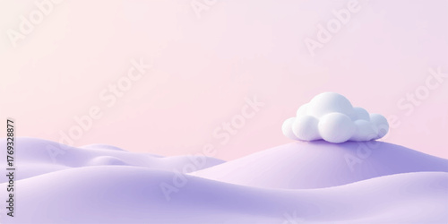 Soft pastel dreamscape with gentle rolling hills and a luminous cloud formation