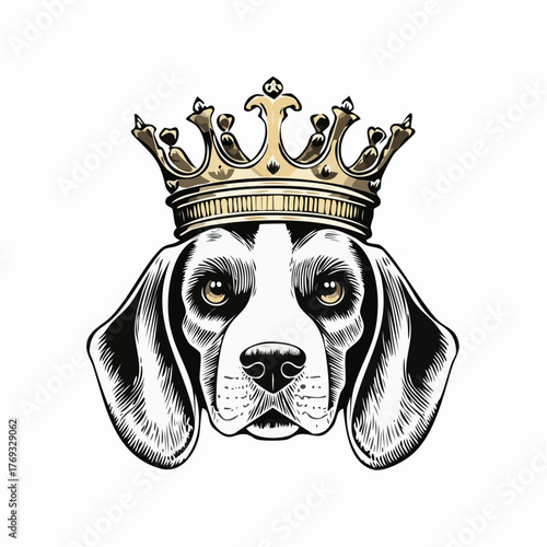 Dog King Beagle with Crown Vector Illustration