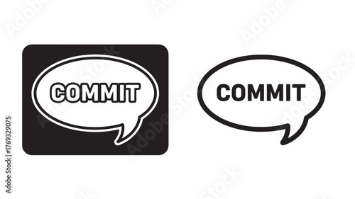 Two black speech bubbles with the word commit on transparent background silhouette