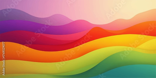 Vibrant abstract wavy layers of color creating a flowing landscape of purple pink red orange yellow green and blue hues