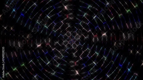 3D animation beautiful video colorful abstract bright light energy 4K of smooth lines waves glittering light effect on round shape in center, black background