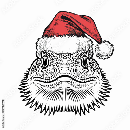 Bearded Dragon Christmas Santa Hat Lizard Illustration