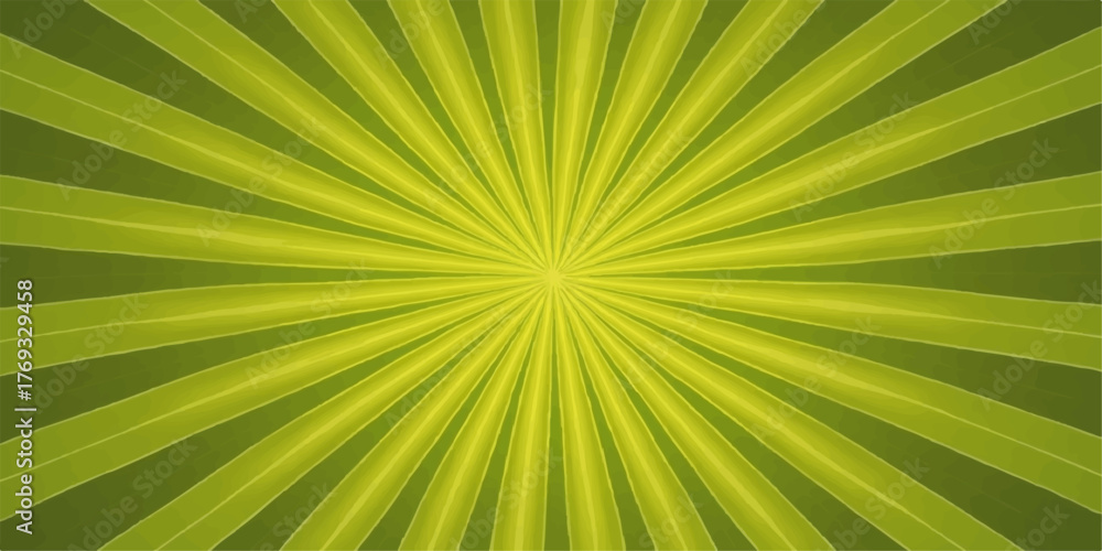 Obraz premium Abstract radial burst of vibrant green and yellow light rays emanating from a central point creating a sunburst effect