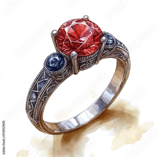 Statement Ring, watercolor clipart vector, isolated on a white background.