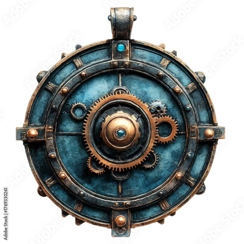 Steampunk Gear Pendant, watercolor illustration vector, isolated on a white background.