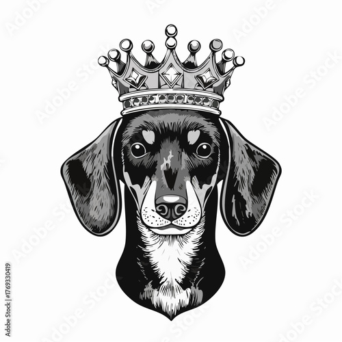 Dachshund Dog with Crown Vector, Royal Pet Portrait