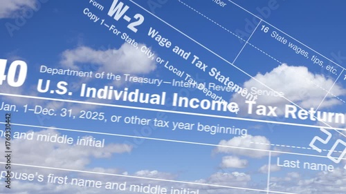 IRS 2025 Tax Forms and Blue Sky Animation Background