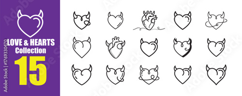 Devil Heart and Anatomical Heart Line Art Collection