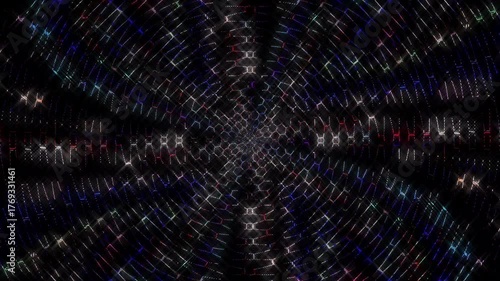 3D animation beautiful video colorful abstract bright light energy 4K of smooth lines waves glittering light effect on round shape in center, black background