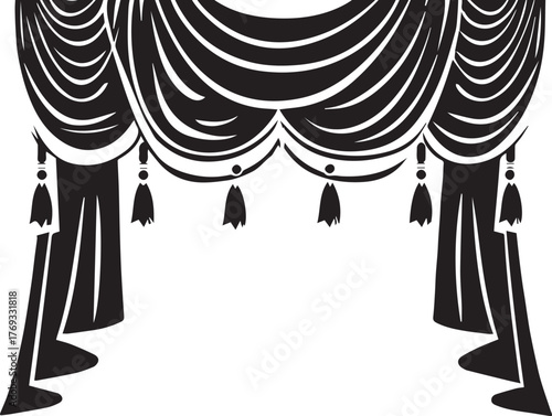 Elegant draped curtains with tassels decorative element for stage or window decor silhouette