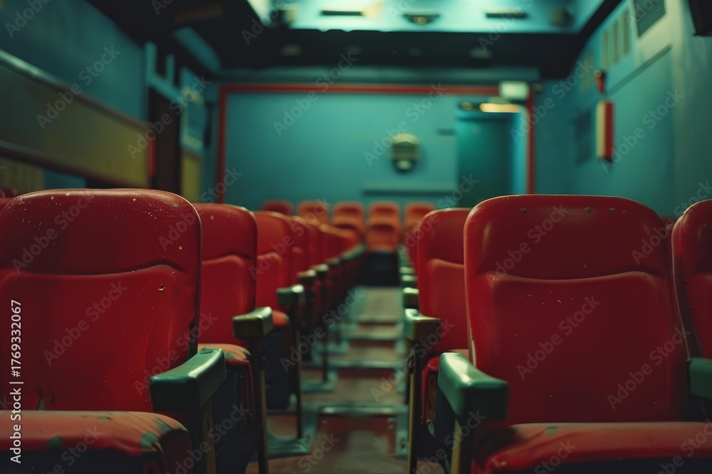 © juliars - Rows of empty red seats await patrons in a deserted old cinema or theater, evoking a sense of nostalgia and anticipation