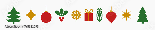 Christmas cute icons elements collection. Christmas decoration border. Vector illustration.