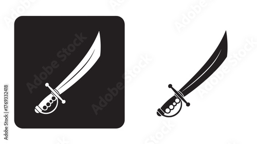 Two curved swords one light and one dark on transparent background silhouette