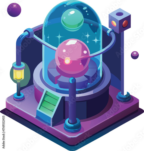 Futuristic Energy Core Device – Sci-Fi Machine with Glowing Spheres and Dome Vector